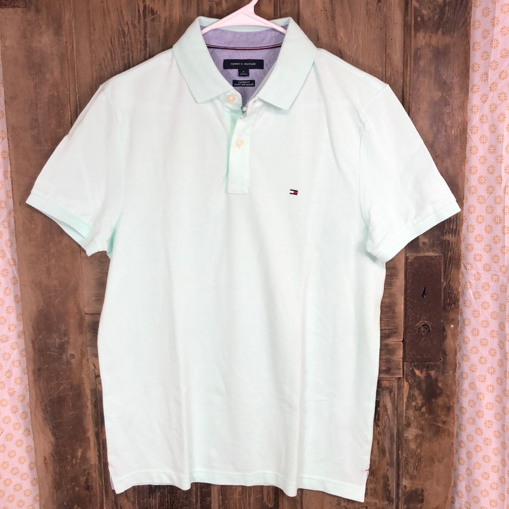 Tommy Hilfiger mint green custom fit polo shirt, medium